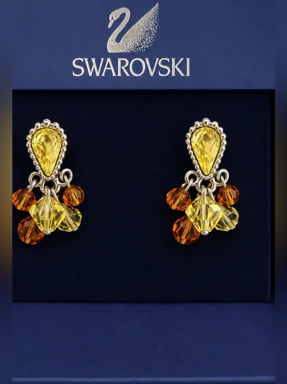Vintage Swarovski Crystal Dangle Earrings 14K Gold Posts w/ Box 1513917